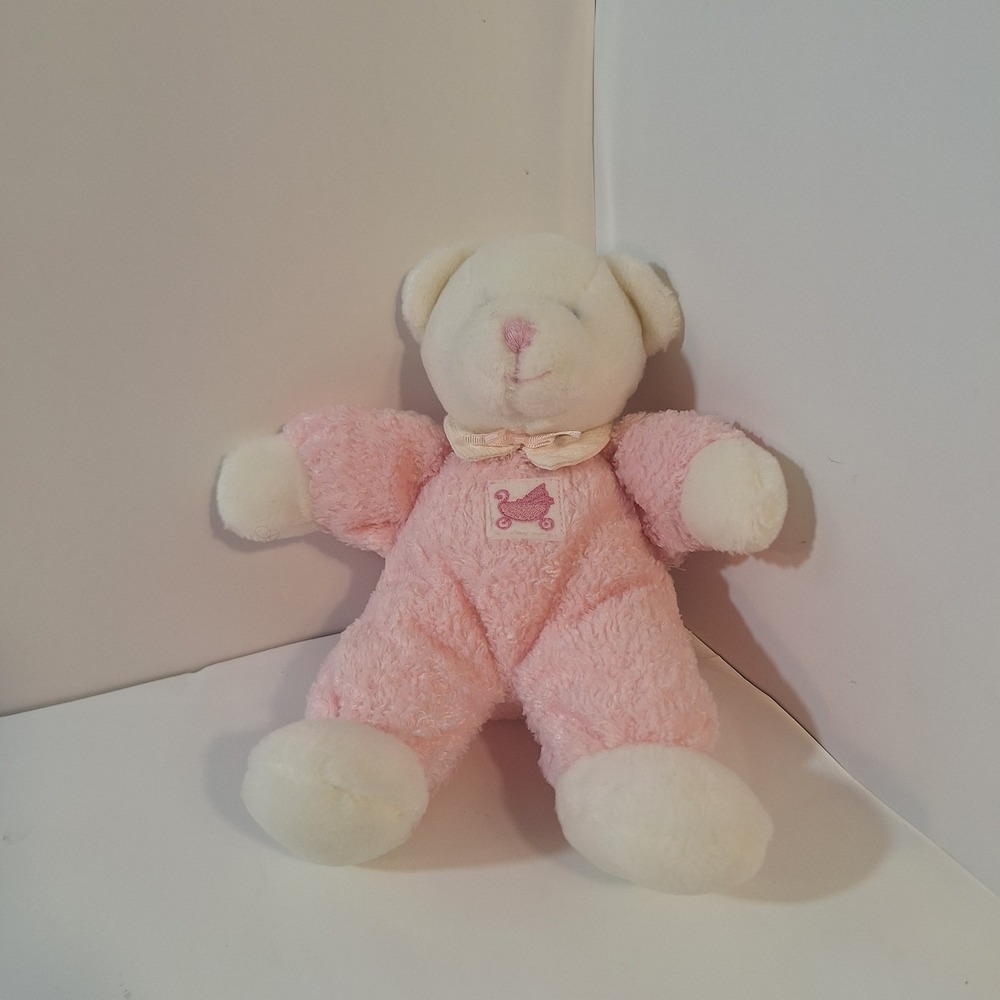 Vintage Russ‎ Baby DROWSY Plush Pink White Teddy Bear Rattle Stuffed Toy Lovey